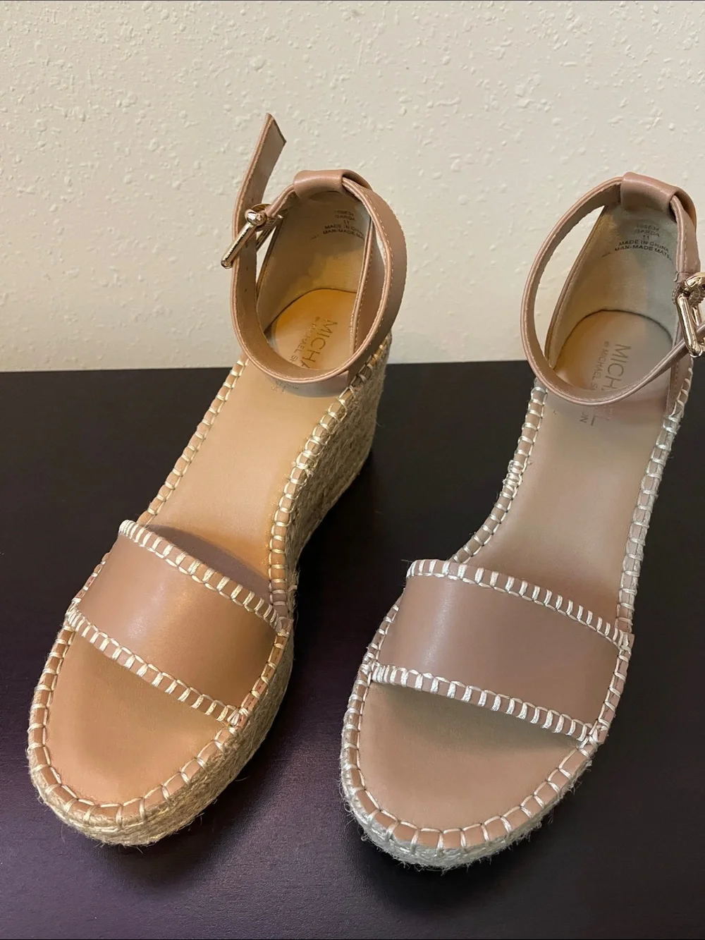 MICHAEL Michael Kors Nude/Tan Espadrille Wedge Sandals with Ankle Strap